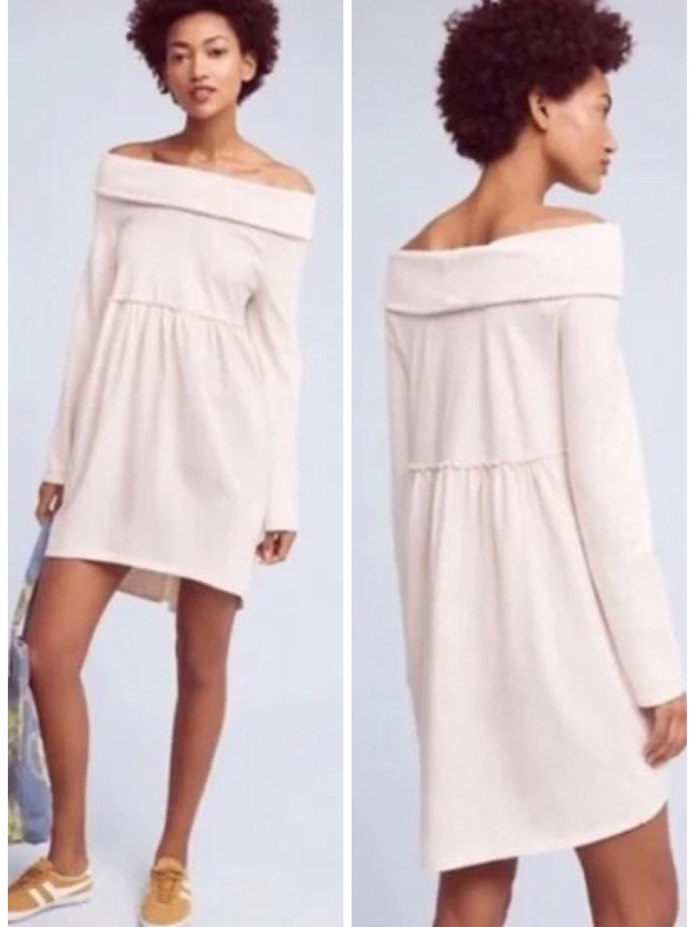 Anthropologie Saturday Sunday Off the Shoulder Cocoon Dress in Cream Size S EUC
